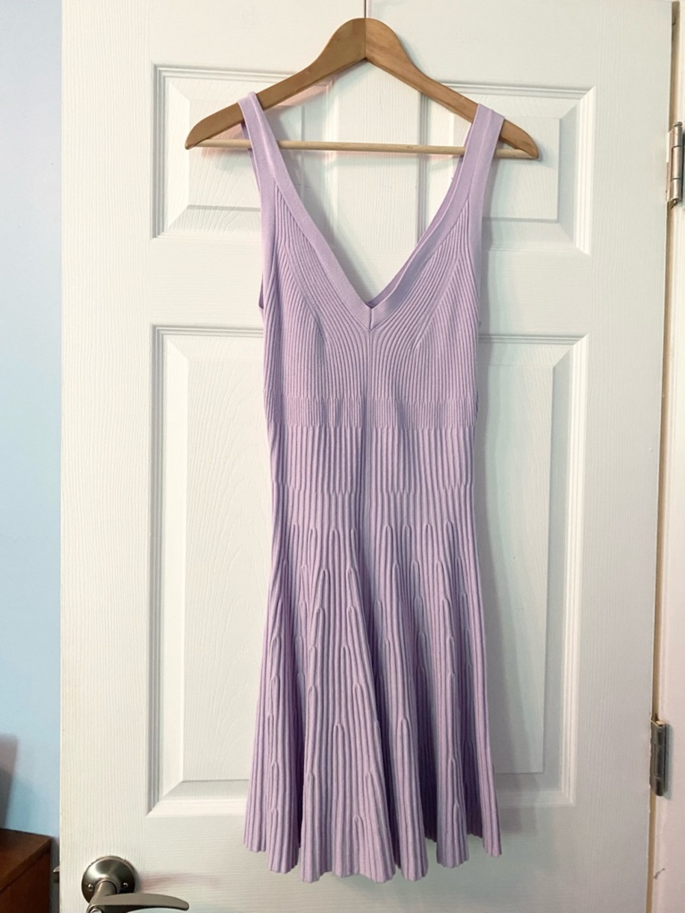 Express Lavender Ribbed V-Neck Dress - Picture 4 of 8